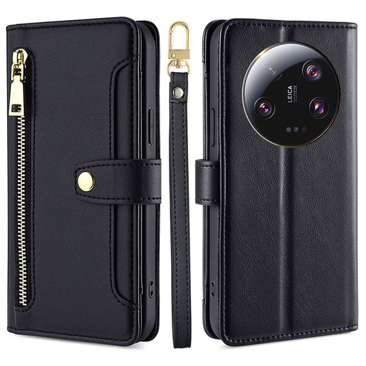 For Xiaomi 13 Ultra Anti-collision PU Leather+TPU Phone Cover Stand Wallet Case with Zipper Pocket