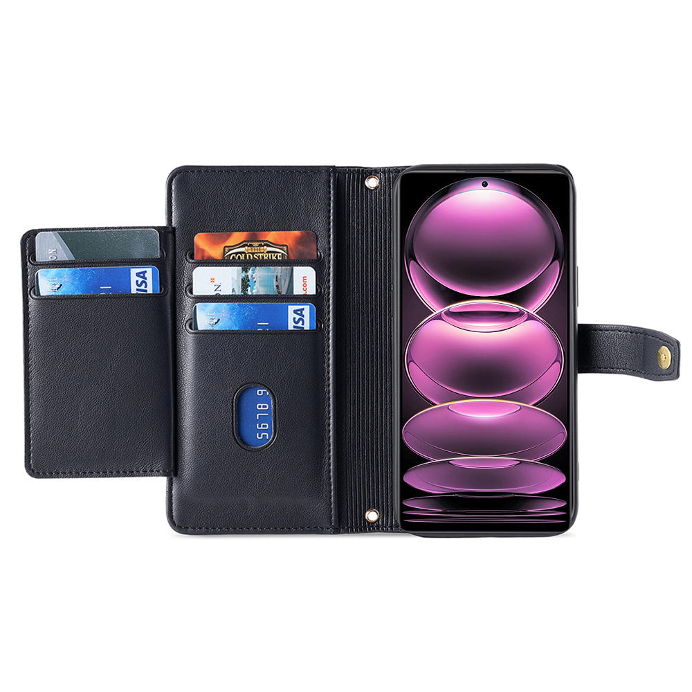 For Xiaomi 13 Ultra Anti-collision PU Leather+TPU Phone Cover Stand Wallet Case with Zipper Pocket