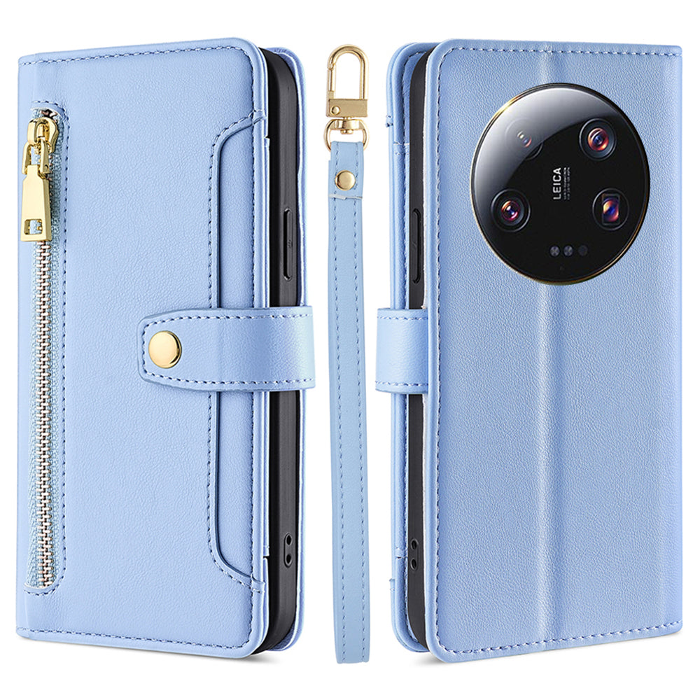 For Xiaomi 13 Ultra Anti-collision PU Leather+TPU Phone Cover Stand Wallet Case with Zipper Pocket