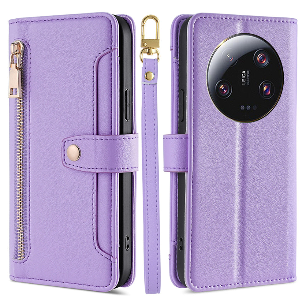 For Xiaomi 13 Ultra Anti-collision PU Leather+TPU Phone Cover Stand Wallet Case with Zipper Pocket