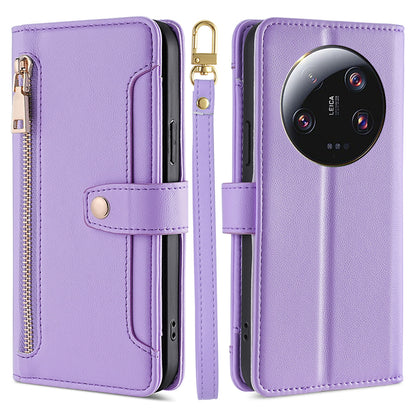 For Xiaomi 13 Ultra Anti-collision PU Leather+TPU Phone Cover Stand Wallet Case with Zipper Pocket