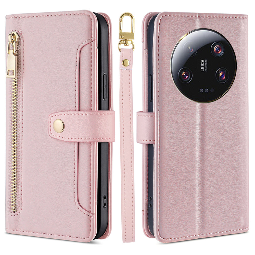 For Xiaomi 13 Ultra Anti-collision PU Leather+TPU Phone Cover Stand Wallet Case with Zipper Pocket