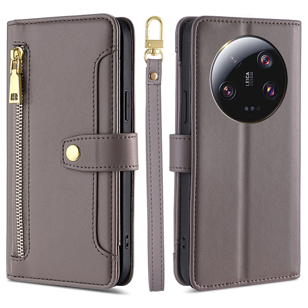 For Xiaomi 13 Ultra Anti-collision PU Leather+TPU Phone Cover Stand Wallet Case with Zipper Pocket