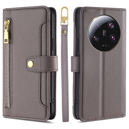 For Xiaomi 13 Ultra Anti-collision PU Leather+TPU Phone Cover Stand Wallet Case with Zipper Pocket