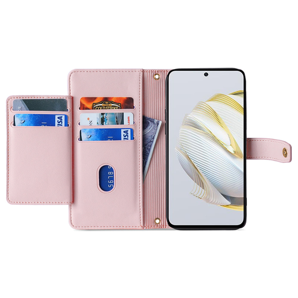 For Huawei nova 11 PU Leather+TPU Phone Cover Anti-drop Stand Wallet Case with Zipper Pocket