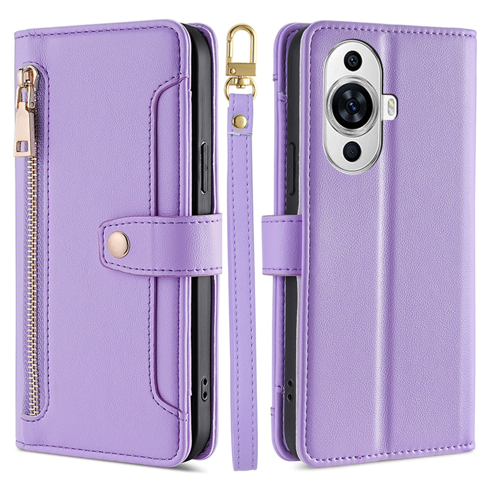 For Huawei nova 11 PU Leather+TPU Phone Cover Anti-drop Stand Wallet Case with Zipper Pocket