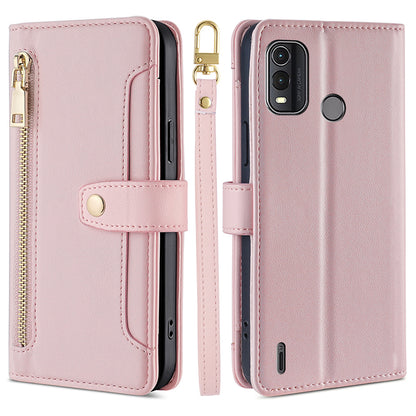 For Nokia G11 Plus 4G PU Leather+TPU Fully Wrapped Phone Cover Stand Wallet Case with Zipper Pocket