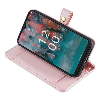 For Nokia G11 Plus 4G PU Leather+TPU Fully Wrapped Phone Cover Stand Wallet Case with Zipper Pocket