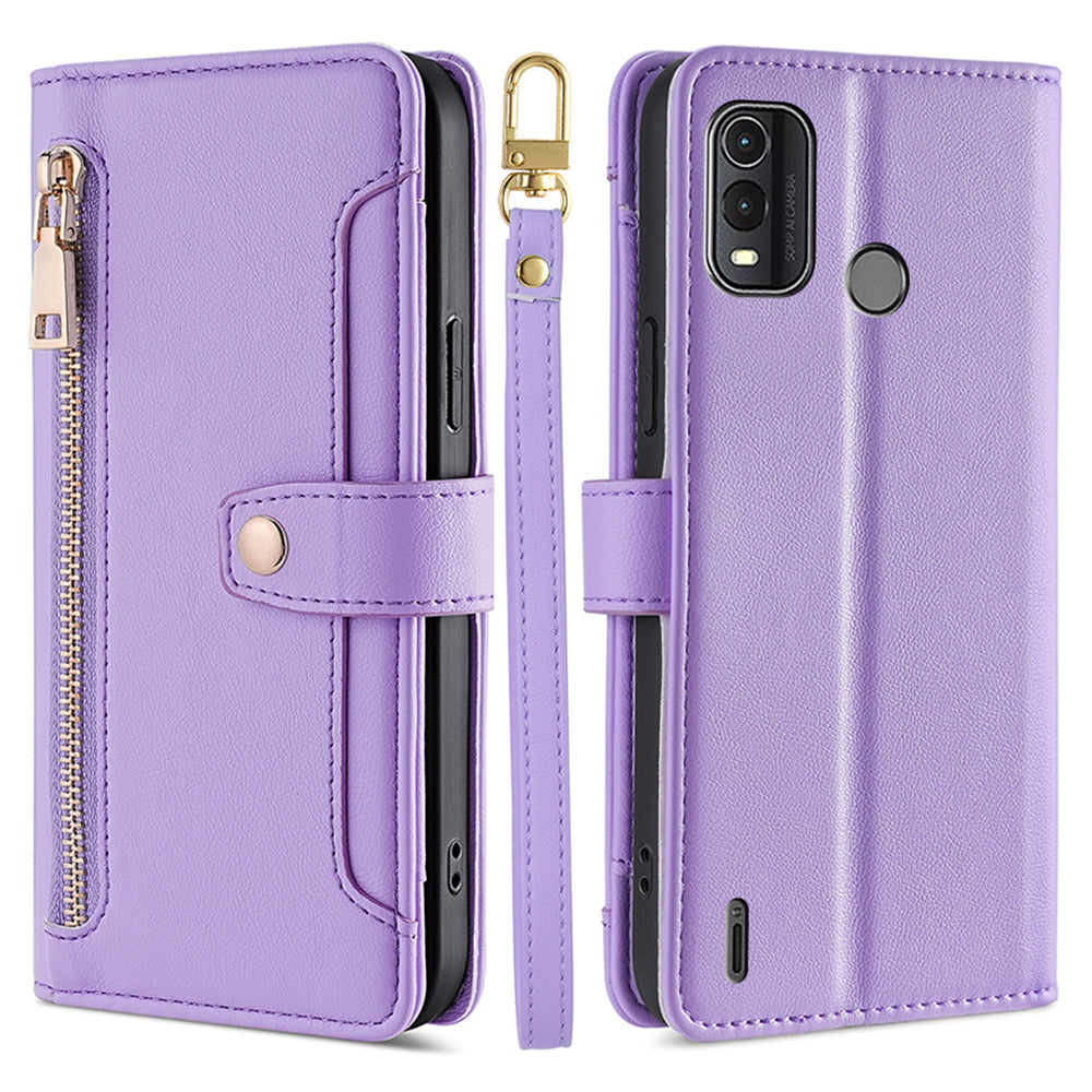 For Nokia G11 Plus 4G PU Leather+TPU Fully Wrapped Phone Cover Stand Wallet Case with Zipper Pocket