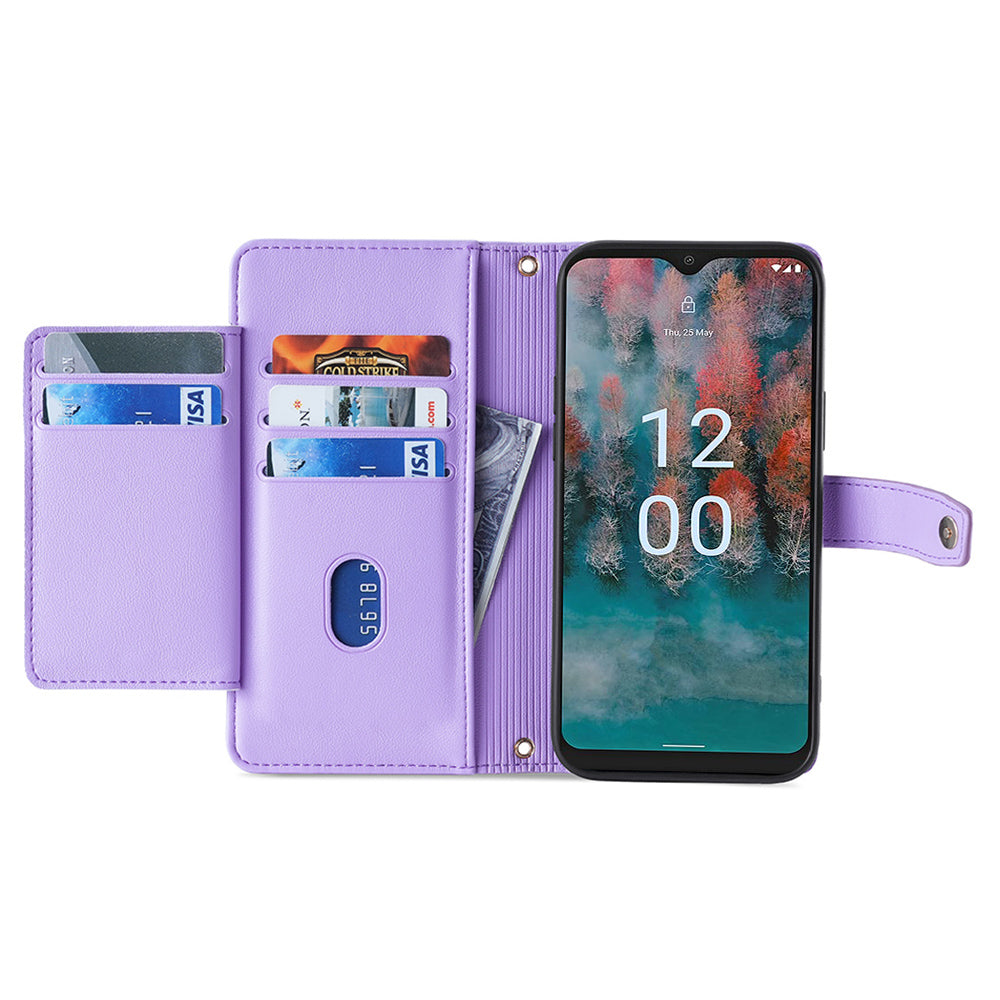 For Nokia G11 Plus 4G PU Leather+TPU Fully Wrapped Phone Cover Stand Wallet Case with Zipper Pocket