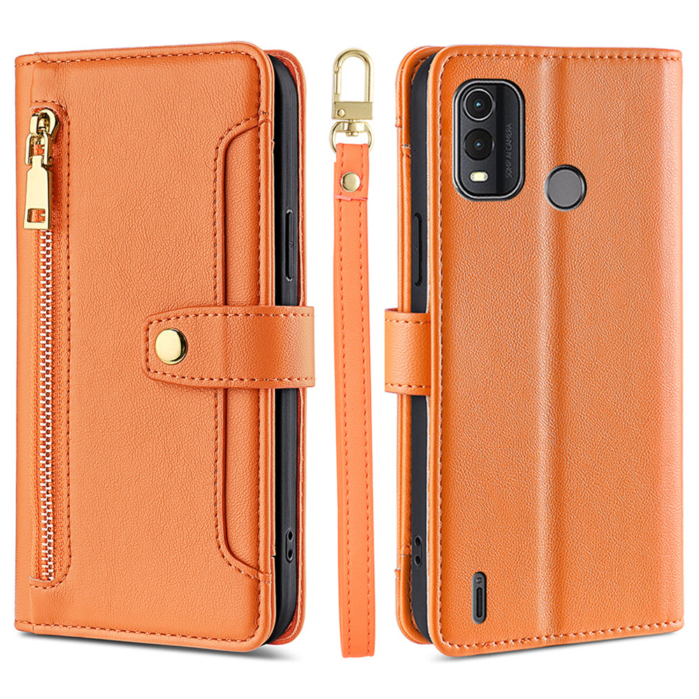 For Nokia G11 Plus 4G PU Leather+TPU Fully Wrapped Phone Cover Stand Wallet Case with Zipper Pocket
