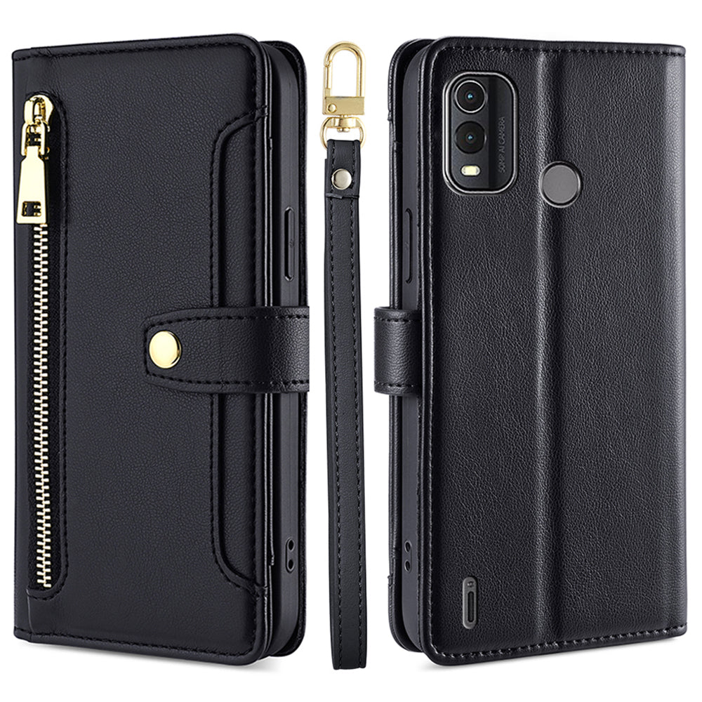 For Nokia G11 Plus 4G PU Leather+TPU Fully Wrapped Phone Cover Stand Wallet Case with Zipper Pocket
