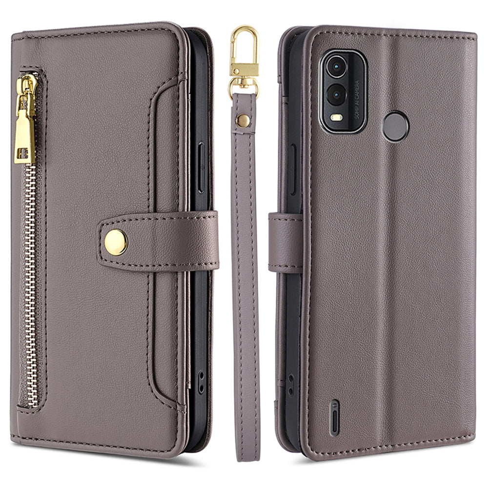 For Nokia G11 Plus 4G PU Leather+TPU Fully Wrapped Phone Cover Stand Wallet Case with Zipper Pocket