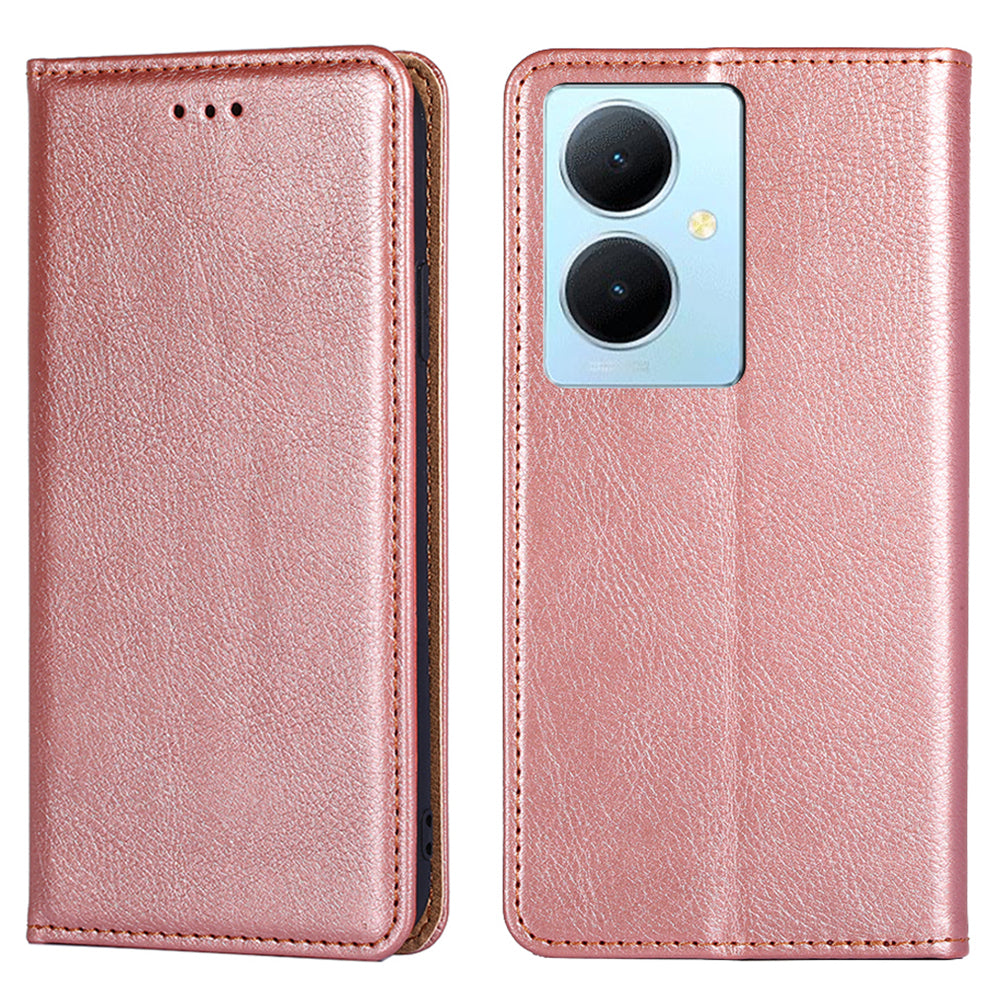 For vivo Y78+ 5G Solid Color Wallet PU Leather Case Stand Magnetic Closure Phone Cover