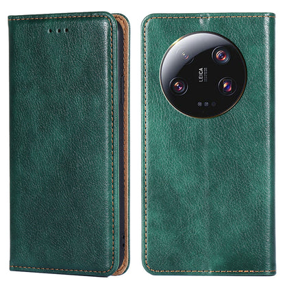For Xiaomi 13 Ultra Wallet Phone Case PU Leather Solid Color Magnetic Closing Stand Smartphone Cover