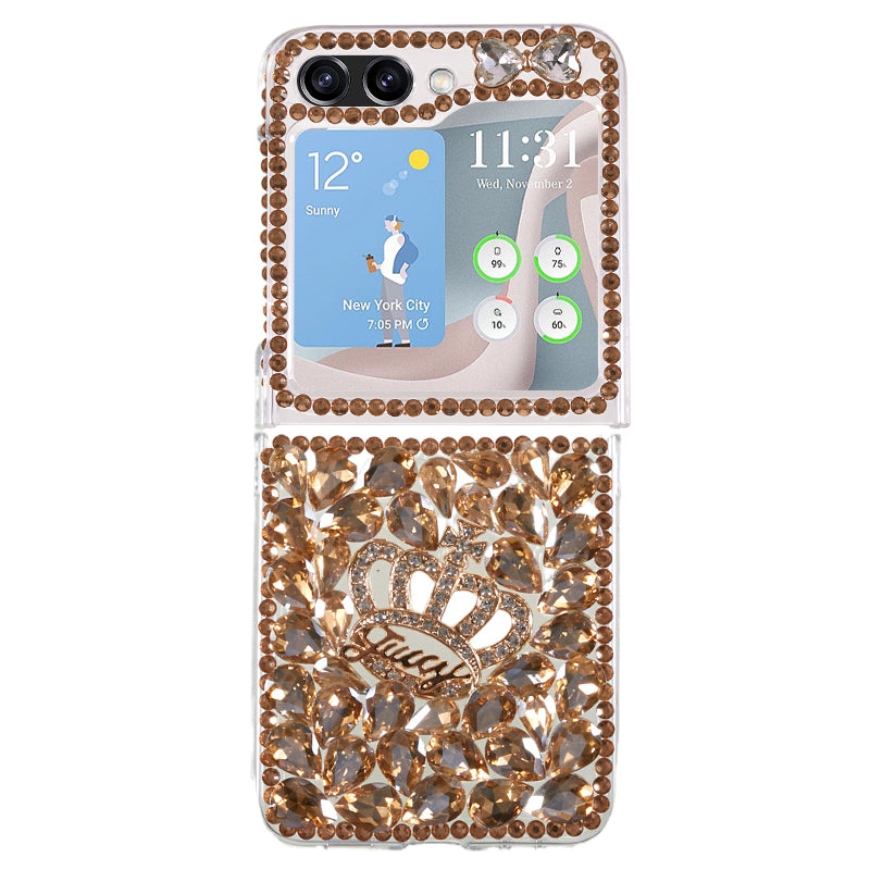 For Samsung Galaxy Z Flip5 5G Phone Case 2-Piece Design Rhinestone Decoration Hard PC Phone Shell