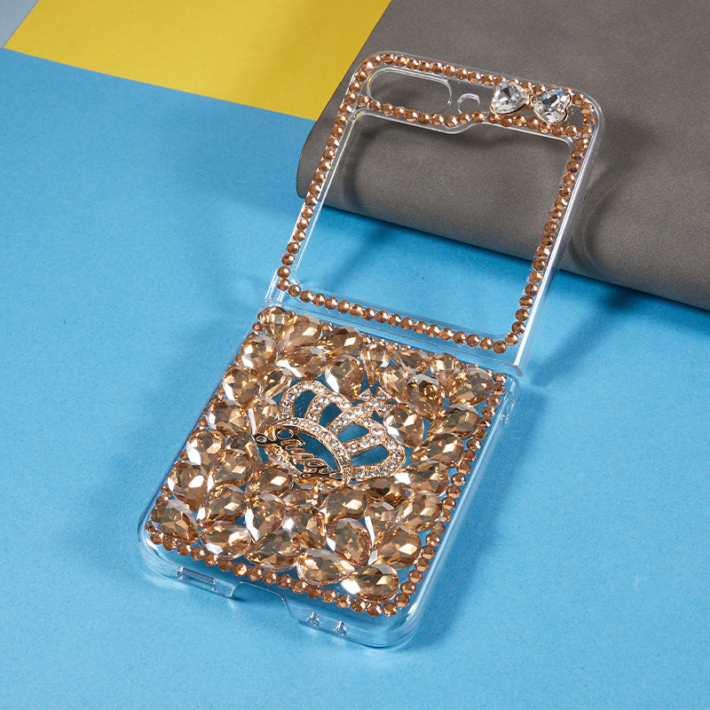 For Samsung Galaxy Z Flip5 5G Phone Case 2-Piece Design Rhinestone Decoration Hard PC Phone Shell