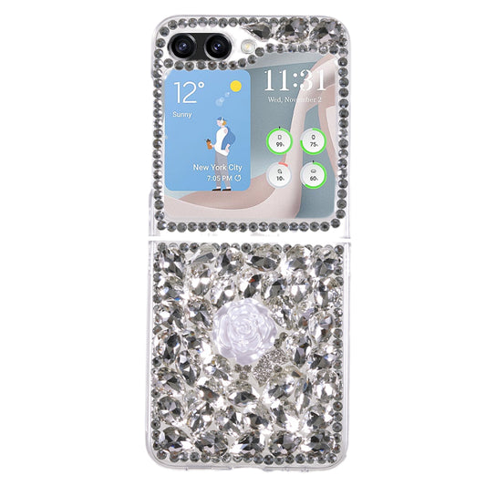 For Samsung Galaxy Z Flip5 5G Phone Case 2-Piece Design Rhinestone Decoration Hard PC Phone Shell