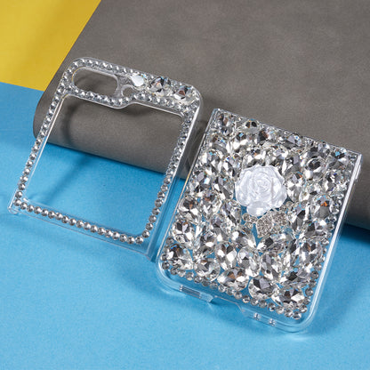 For Samsung Galaxy Z Flip5 5G Phone Case 2-Piece Design Rhinestone Decoration Hard PC Phone Shell
