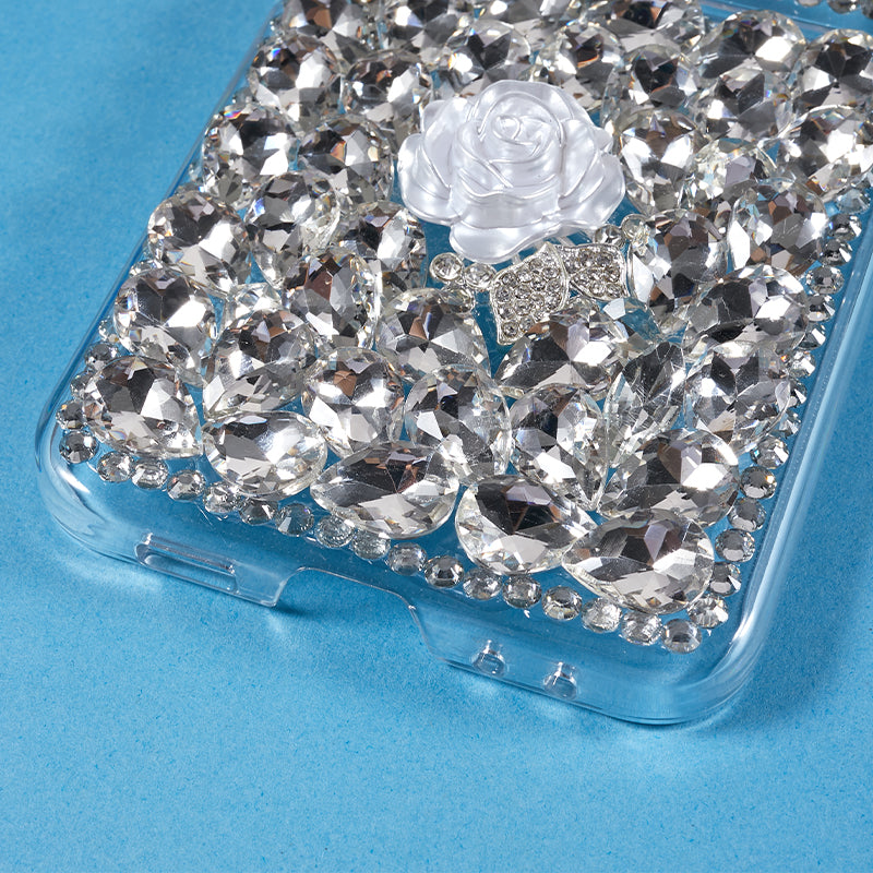 For Samsung Galaxy Z Flip5 5G Phone Case 2-Piece Design Rhinestone Decoration Hard PC Phone Shell