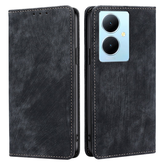 For vivo Y78+ 5G RFID Blocking Wallet PU Leather Phone Case Magnetic Stand Phone Cover