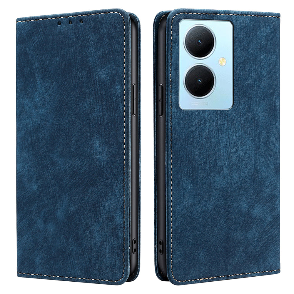For vivo Y78+ 5G RFID Blocking Wallet PU Leather Phone Case Magnetic Stand Phone Cover