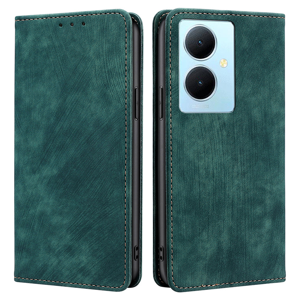For vivo Y78+ 5G RFID Blocking Wallet PU Leather Phone Case Magnetic Stand Phone Cover