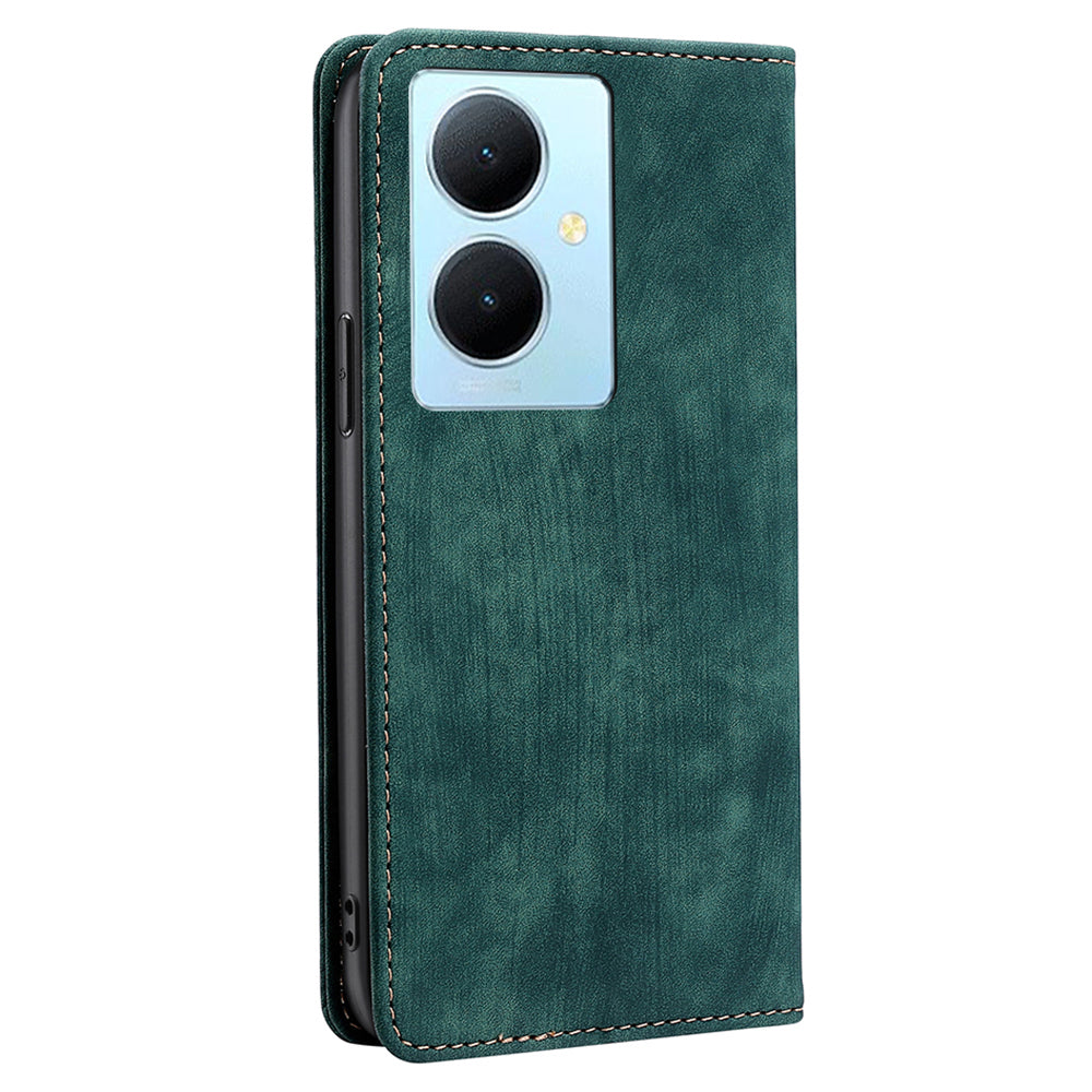 For vivo Y78+ 5G RFID Blocking Wallet PU Leather Phone Case Magnetic Stand Phone Cover