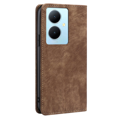 For vivo Y78+ 5G RFID Blocking Wallet PU Leather Phone Case Magnetic Stand Phone Cover