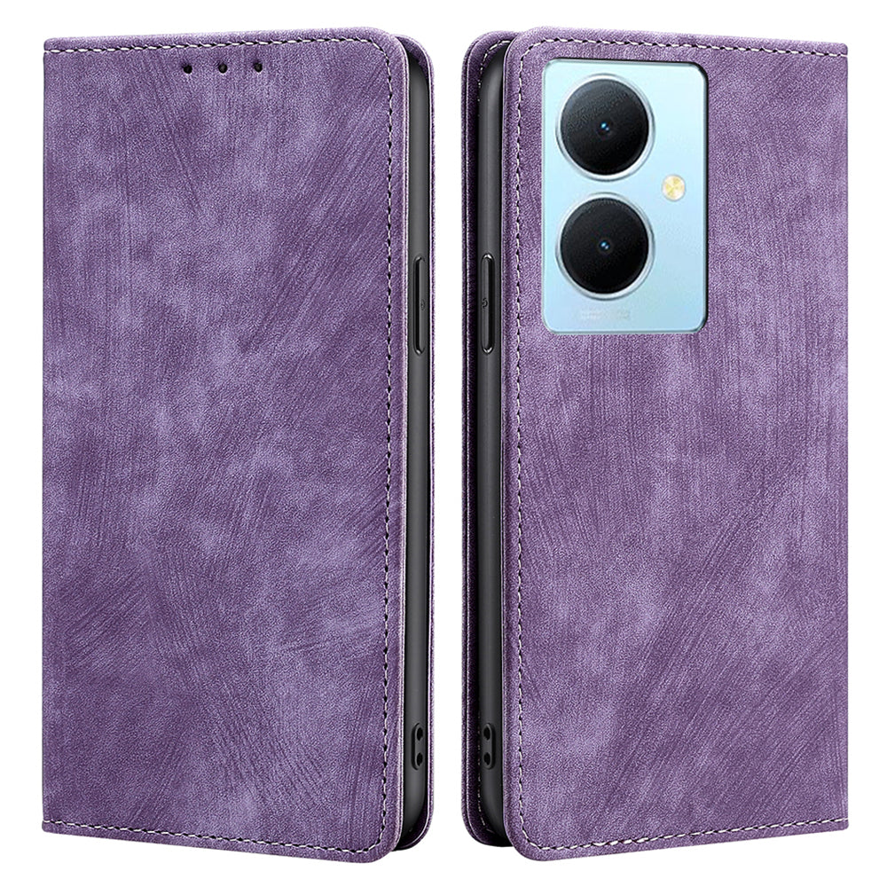 For vivo Y78+ 5G RFID Blocking Wallet PU Leather Phone Case Magnetic Stand Phone Cover