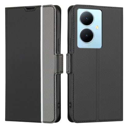 For vivo Y78+ 5G Anti-Scratch Phone Cover Twill Texture Card Holder Stand TPU+PU Leather Case