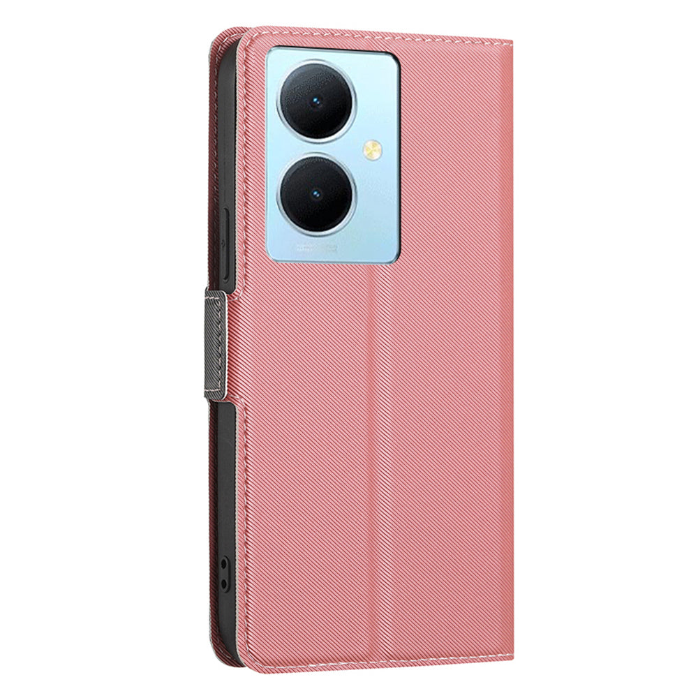 For vivo Y78+ 5G Anti-Scratch Phone Cover Twill Texture Card Holder Stand TPU+PU Leather Case