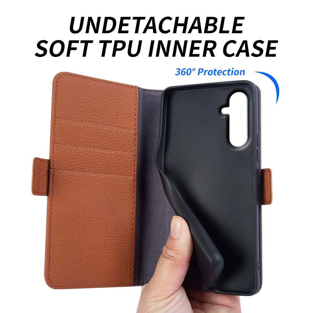 For Samsung Galaxy M13 4G Fully Wrapped Genuine Cow Leather Wallet Stand Cover Phone Flip Case