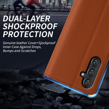 For Samsung Galaxy M13 4G Fully Wrapped Genuine Cow Leather Wallet Stand Cover Phone Flip Case