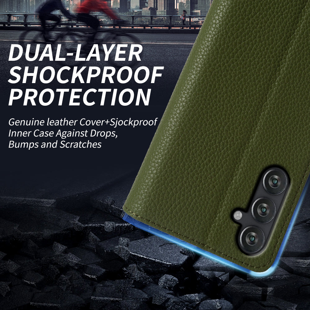 For Samsung Galaxy M13 4G Fully Wrapped Genuine Cow Leather Wallet Stand Cover Phone Flip Case