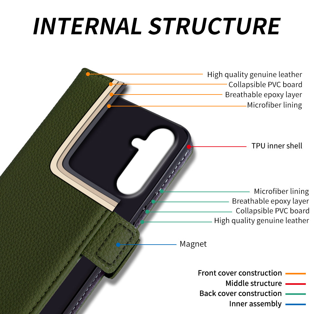 For Samsung Galaxy M13 4G Fully Wrapped Genuine Cow Leather Wallet Stand Cover Phone Flip Case