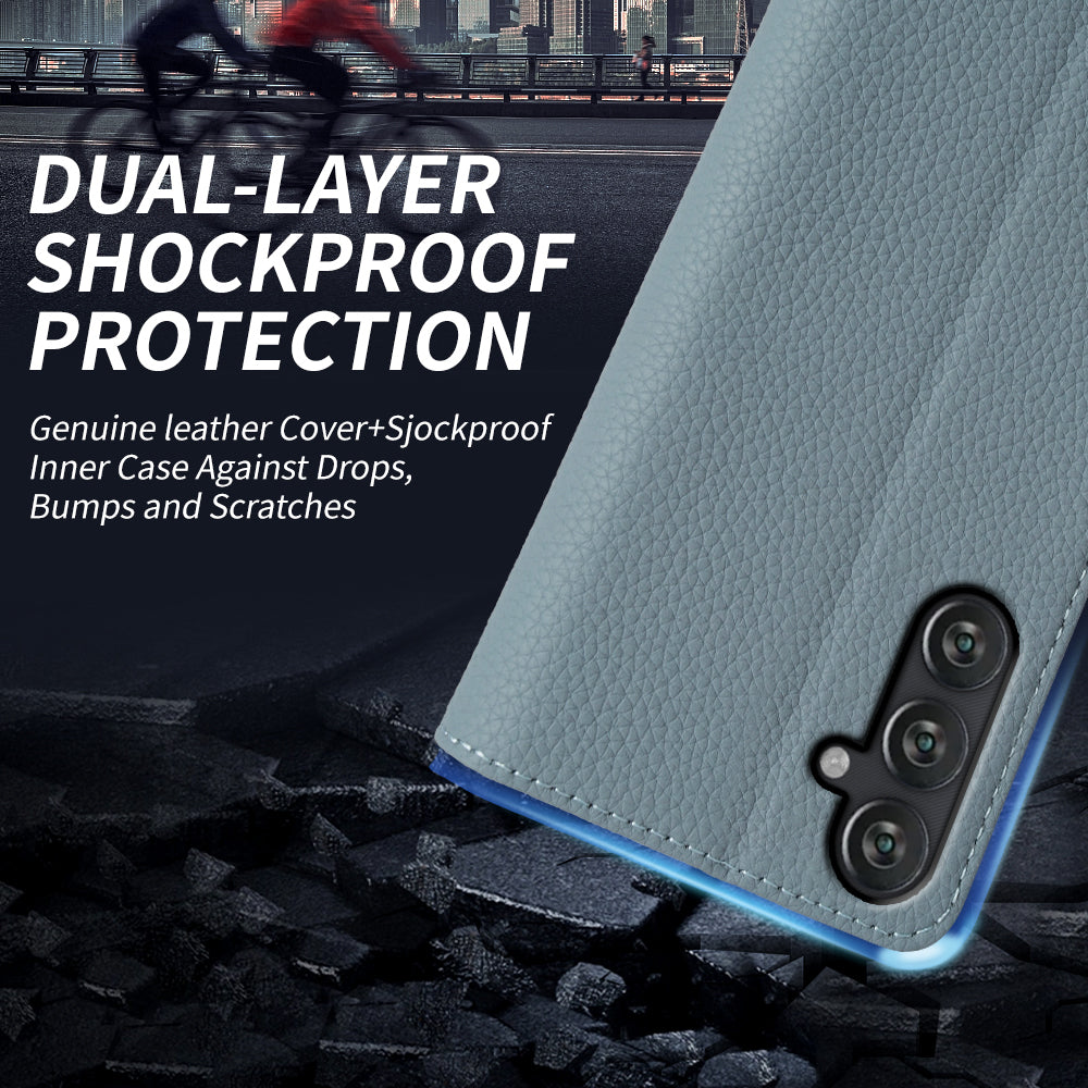 For Samsung Galaxy M13 4G Fully Wrapped Genuine Cow Leather Wallet Stand Cover Phone Flip Case