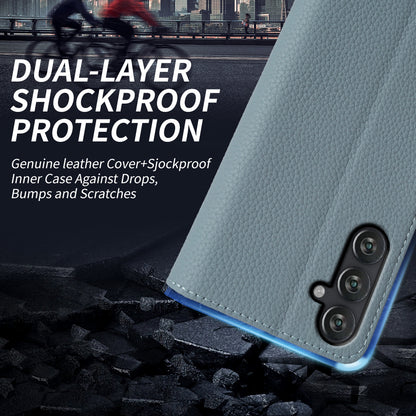 For Samsung Galaxy M13 4G Fully Wrapped Genuine Cow Leather Wallet Stand Cover Phone Flip Case