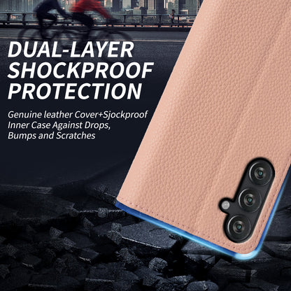 For Samsung Galaxy M13 4G Fully Wrapped Genuine Cow Leather Wallet Stand Cover Phone Flip Case