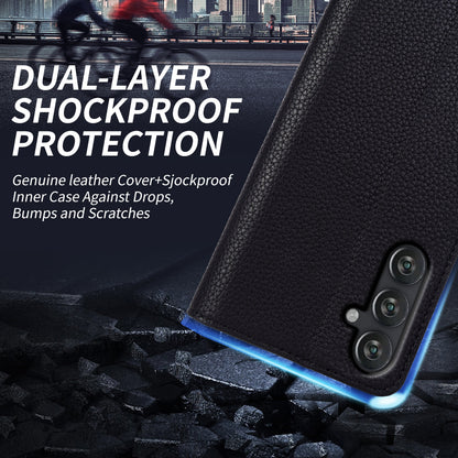 For Samsung Galaxy M13 4G Fully Wrapped Genuine Cow Leather Wallet Stand Cover Phone Flip Case