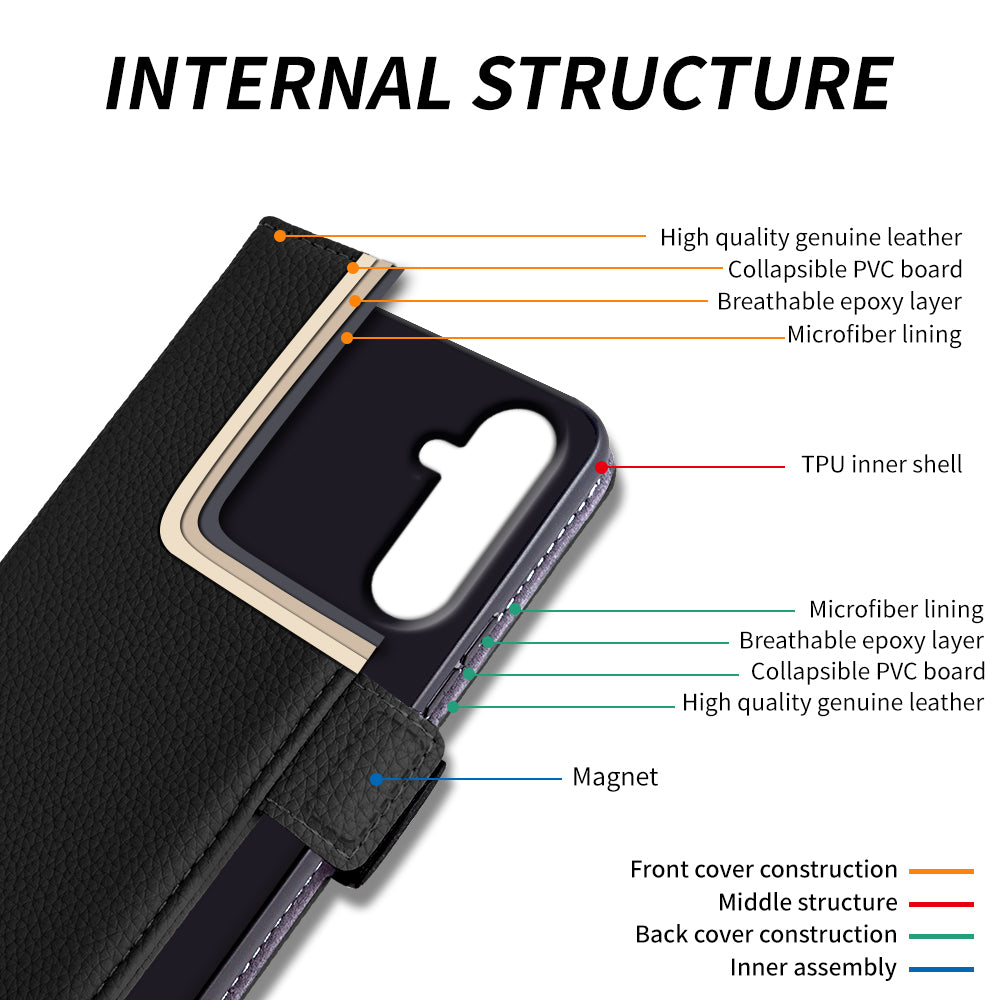 For Samsung Galaxy M13 4G Fully Wrapped Genuine Cow Leather Wallet Stand Cover Phone Flip Case