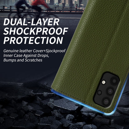 For Samsung Galaxy A32 4G (EU Version) Genuine Cow Leather Wallet Stand Cover Phone Protector Flip Case