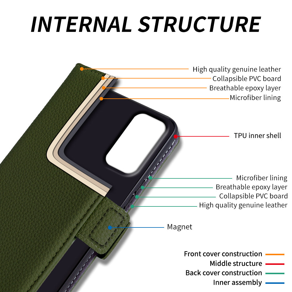 For Samsung Galaxy A32 4G (EU Version) Genuine Cow Leather Wallet Stand Cover Phone Protector Flip Case