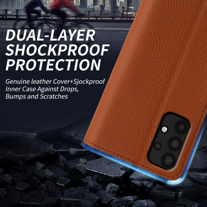 For Samsung Galaxy A32 4G (EU Version) Genuine Cow Leather Wallet Stand Cover Phone Protector Flip Case