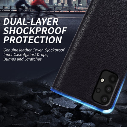 For Samsung Galaxy A32 4G (EU Version) Genuine Cow Leather Wallet Stand Cover Phone Protector Flip Case