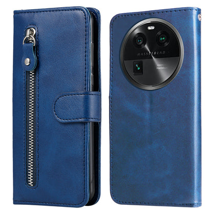 Phone Case for Oppo Find X6 , Calf Texture Zipper Pocket Stand Shell Drop-proof Wallet PU Leather Cover