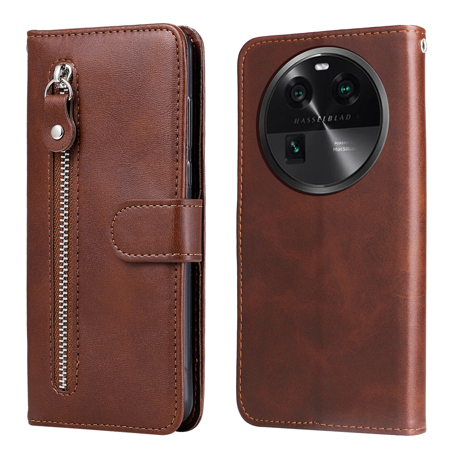 Phone Case for Oppo Find X6 , Calf Texture Zipper Pocket Stand Shell Drop-proof Wallet PU Leather Cover