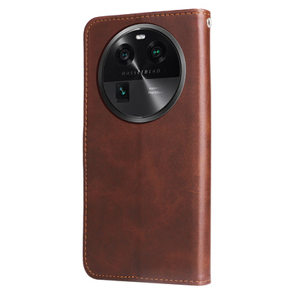 Phone Case for Oppo Find X6 , Calf Texture Zipper Pocket Stand Shell Drop-proof Wallet PU Leather Cover