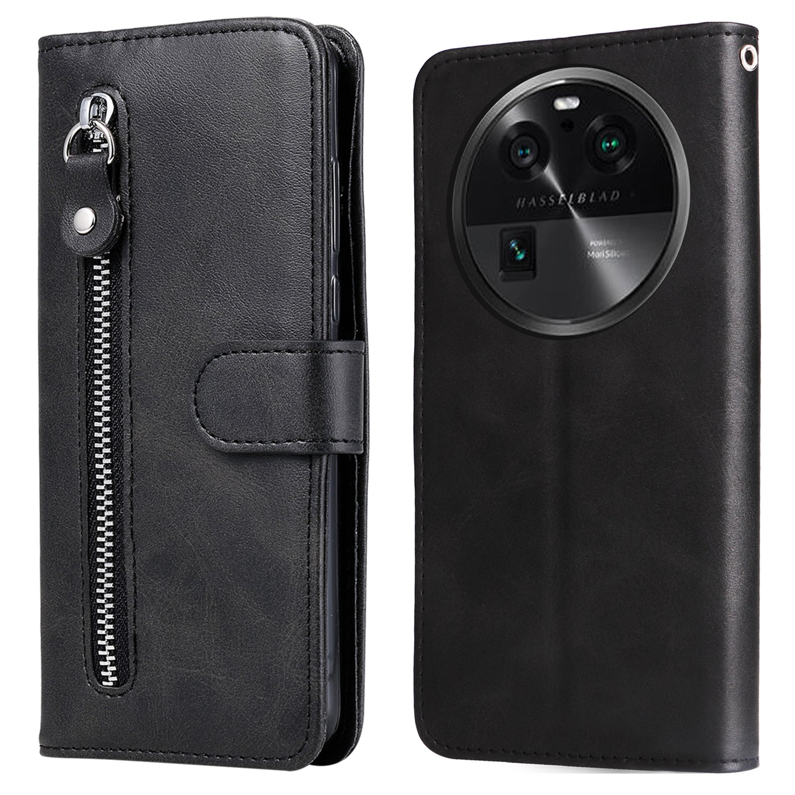 For Oppo Find X6 Pro Zipper Pocket Phone Case Stand Shell Calf Texture Anti-Scratch Wallet Cover