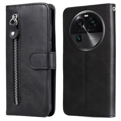 For Oppo Find X6 Pro Zipper Pocket Phone Case Stand Shell Calf Texture Anti-Scratch Wallet Cover